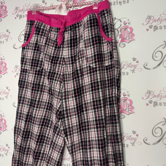 Victoria’s Secret pants plaid stripes silver sparkly thread pink waistband - Picture 11 of 13